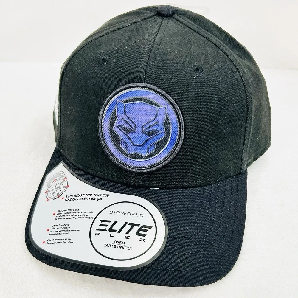 Bioworld Black Panther Logo Elite Flex Stretch Hat Cap Adjustable Snapback Black